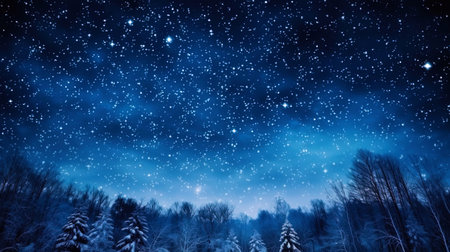 The starry sky on the New Year's background with a light snow cover.の素材