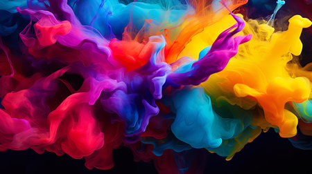 The abstract composition of mixed colors creating spectacular chaos on canvas.の素材