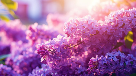 Blooming lilac, like a fountain made of soft lavender waves.の素材