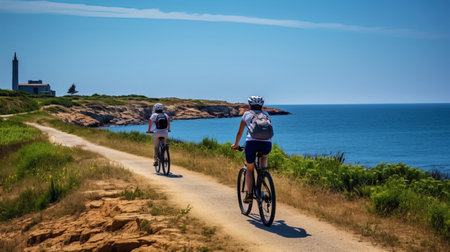 A fun trip on bicycles along the coast.の素材