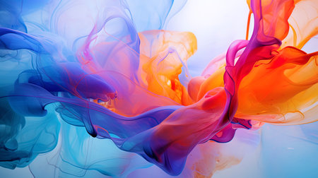 Abstract painting with bright colors and dynamic forms.の素材