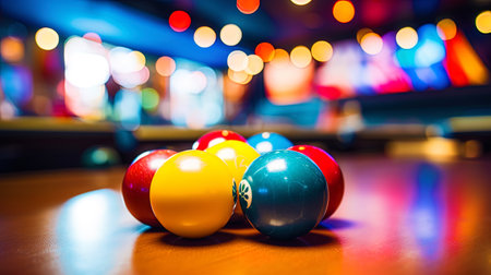 Exciting game in bowling or billiards.の素材