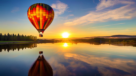 A stunning take off of the balloon in dawn rays.の素材