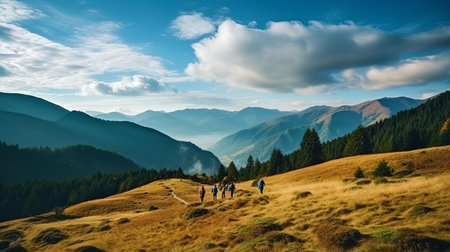 A picturesque landscape among the mountains, where you can spend time together.の素材