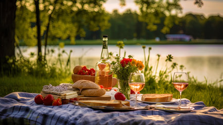 Light picnic in nature with exquisite snacks.の素材