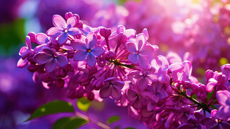 Luxurious lilac flowers that reveal their beauty in the sun.の素材