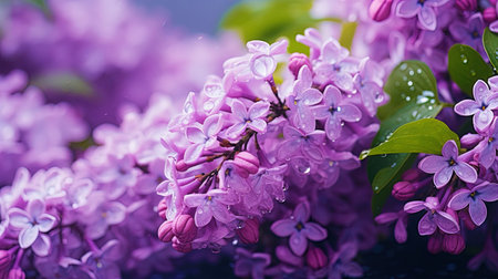 Delicate lilac flowers, like drops of magic decorating the garden.の素材