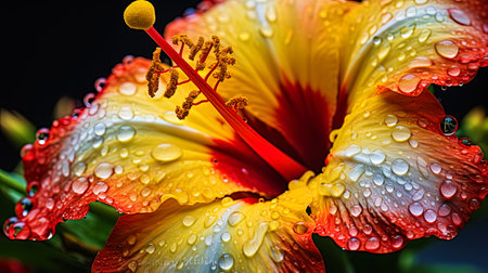The macrosnapping of a flowering flower with bright petals and pollen.の素材