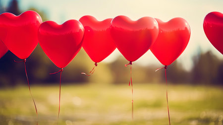 Red balloons in the form of hearts.の素材