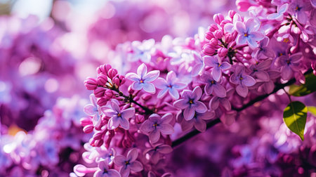 Lilac petals, like purple clouds covering branches.の素材