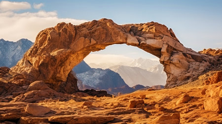 Abstract landscape with fantastic mountains and stone arches.の素材