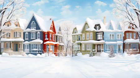 The collage of houses, comfortably hidden from snowfall.の素材