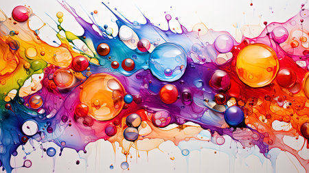 Watercolors and drops that form an abstract picture.の素材