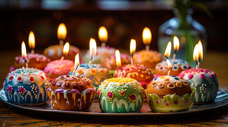 Graphic pattern with Easter cakes and candles.の素材