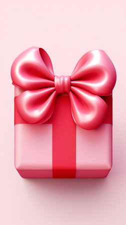 A beautifully packed gift in the shape of a heart with a bright ribbon and a bow.の素材