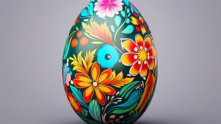 Easter egg, decorated with bright colors and patterns.の素材
