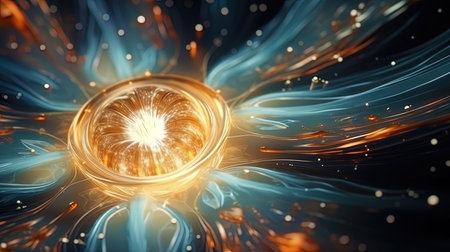 The background with digital vortices and abstract elements.の素材