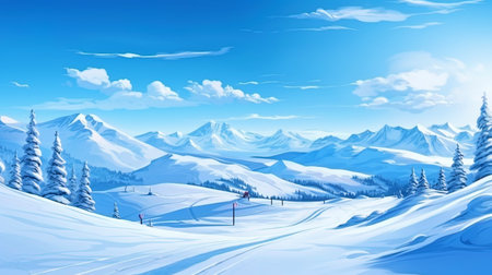 Winter ski resort with ski routes and snow snowdrifts.の素材