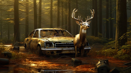 Elroseautomatic deer, skillfully repairs his forest carの素材