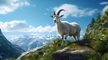 Alpine goat, easily cope with steep slopes of mountain peaksの素材