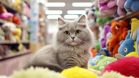 A recent cat that evaluates the quality of soft toys in a toy storeの素材