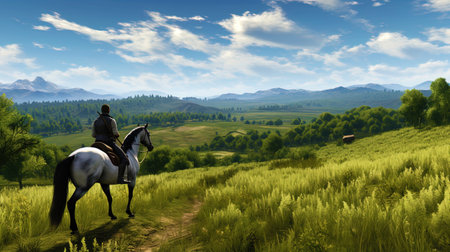 High riding in picturesque fieldsの素材