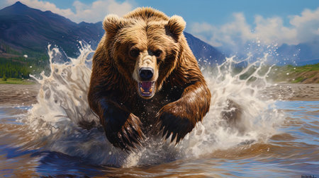Kamchatka bear, overcoming the difficulties of volcanic areas and ice watersの素材