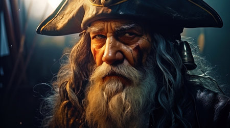 Portrait of an old sailor with an experienced lookの素材