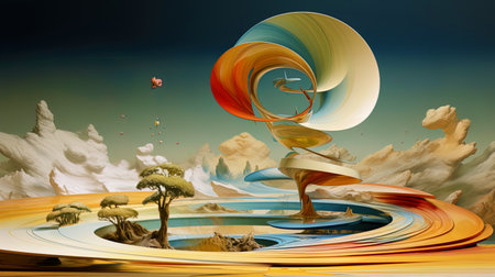 Abstraction with surrealistic elements and an animated whirlwindの素材