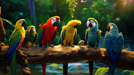 Discipotage parrot leading negotiations between different species of birds in the forestの素材