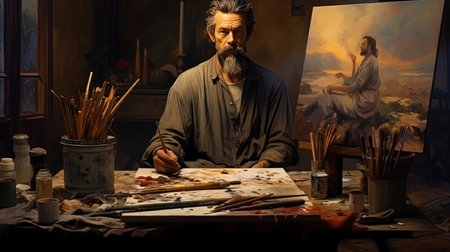 Portrait of the artist with brushes and paletteの素材