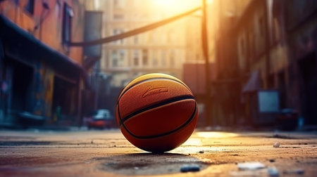 The game of basketball in the city court, funny cries, the sounds of a bouncing ball and the energの素材