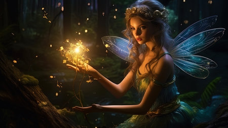 Mystical fairy in the forest with a magic wandの素材