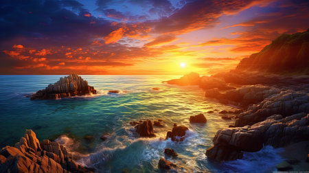 Inspiring sunset off the sea coastの素材