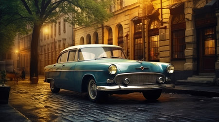 Retro car on the streets of the Old Cityの素材