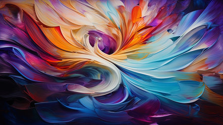 The abstract composition, where bright colors dance on canvas, creating a whirlwind of feelings anの素材