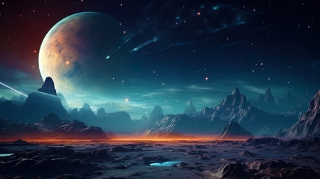 The exploration of distant planets in space, a journey into vast expanses, where the secrets of thの素材