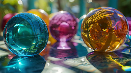 Reflection of color forms in glass, creating the effect of three dimensions and space.の素材