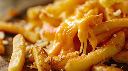 The empire of unhealthy food in one frame a photograph of potato fingers, golden fried, with a gener.の素材