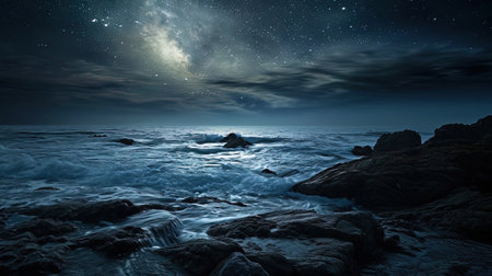 The night scene where the stars are scattered like precious stones in the endless ocean of darknes.の素材