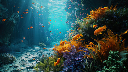 Tropical palette: underwater world with rich shades that create the impression of underwater parade.の素材