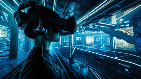 Virtual reality, where artificial intelligence creates unique scenarios and visual worlds for inte.の素材