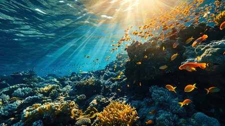 Underwater morning: bright shades of the rising sun create an incredible color show under water.の素材