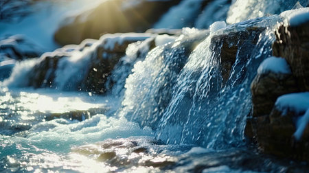 Water cascade frozen in motion, creating a fantasy landscape.の素材