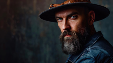 A charismatic man in a hat, with a rich beard, radiates aristocratic self confidence.の素材