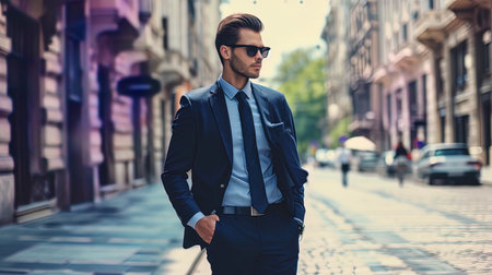 A modern view of business a stylish businessman, combining modern trends in clothes with profession.の素材