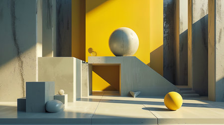 Abstract composition of geometric shapes, creating the impression of a three dimensional space.の素材