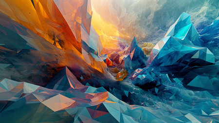 A multifaceted abstract landscape of geometric shapes and abstract lines.の素材