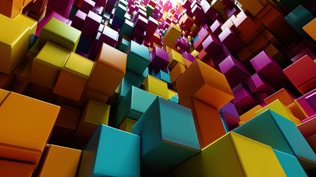 Abstract graphics, which is a cascade of color cubes striving up.の素材