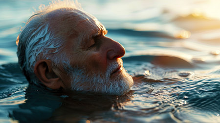 An older switch overcoming the water distance with respect to his body and health.の素材